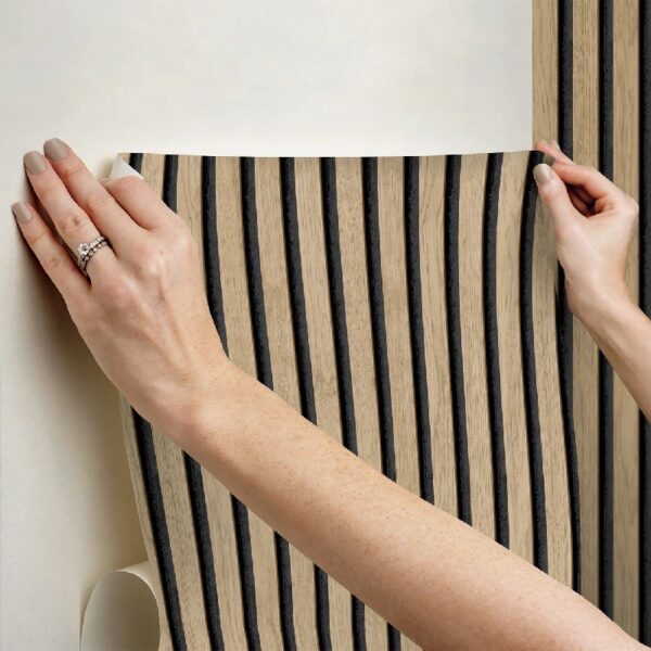Roommates Studio Cream Oak Slat Peel and Stick Wallpaper 30.75 Sq. ft