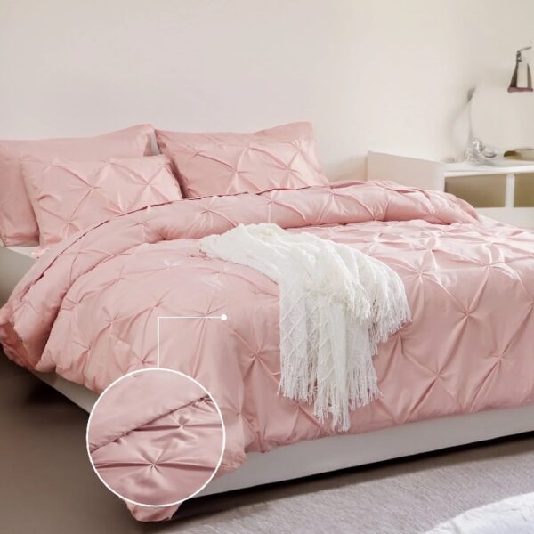 Dorm Bedding Twin Comforter Set - 5 Pieces Pintuck Bed in A Bag with Comforters, Sheets, Pillowcases & Shams