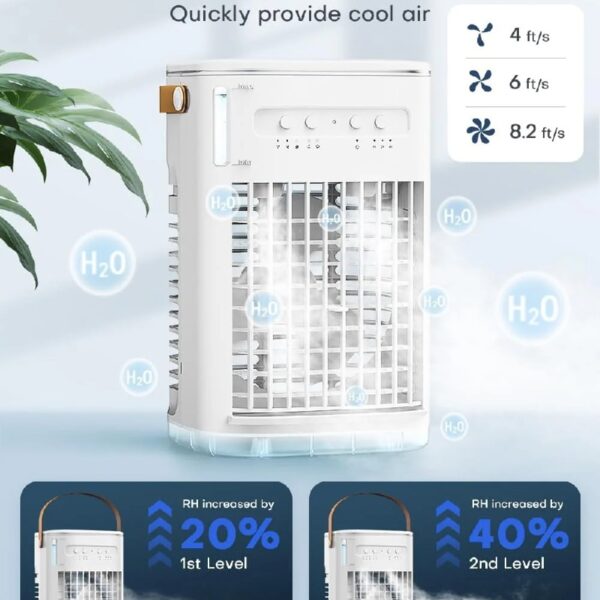 4in1 Small Air Conditioner, 16.5ft Remote, 1200ml Tank, 7h timer, 3Speed & 2Cool Mist, 7-Color Light for Bedroom Cover 100Sq.ft, No Battery