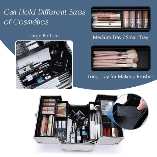4 Trays Makeup Train Case Cosmetic Storage with Dividers Lockable Jewelry Makeup Box Organizer Pink