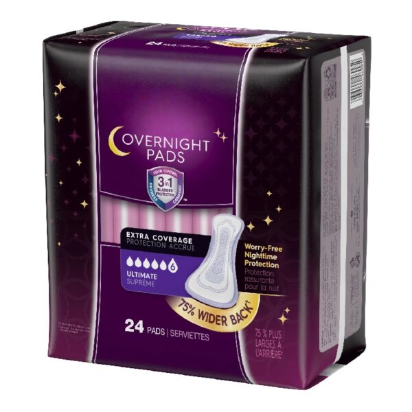 Overnight Incontinence Pads for Women/Bladder Control Pads, Ultimate-Extra Coverage, 24ct