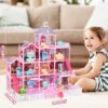 Huge Doll House - 285 PCS Girl Toys Large-Scale Dollhouse 12 Rooms Playhouse with LED Lights Furniture and Accessories, Big Doll House for Princess Age 3-8