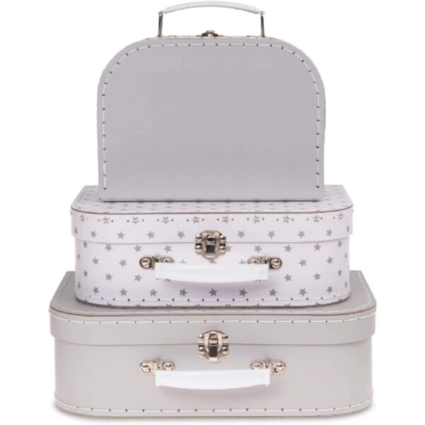 Jewelkeeper Paperboard Suitcases, Set of 3 Decorative Storage Boxes, Vintage Luggage for Birthdays, Weddings, World Map Design