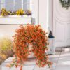 4PCS Artificial Flowers outdoor Spring Summer Decor Fake Hanging Plants UV Resistant Faux Plastic Greenery Hanging Flowers for Outside Gardens Porch Wall Home Indoor,ORANGE&YELLOW