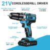 21V Cordless Drill Set, Electric Power Drill 34Pcs with 3/8 Inch Keyless Chuck, 25+3 Clutch Compact Driver Drill with Work Light, Max torque 45Nm, 2-Variable Speed & Battery and Fast Charger