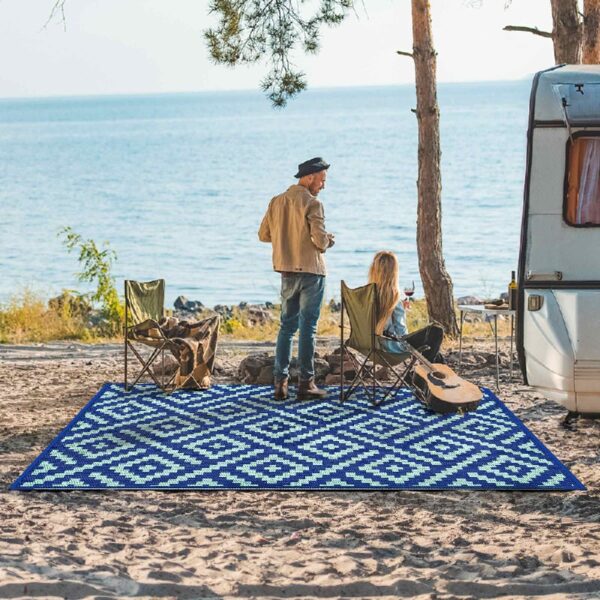 Outdoor Rugs Waterproof Plastic Straw Mat 6'x9' Reversible for RV Patio Deck Beach Black & Brown