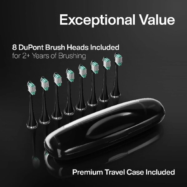Black Series Electric Toothbrush - Rechargeable, 4 Modes, Travel Case, 8 Brush Heads