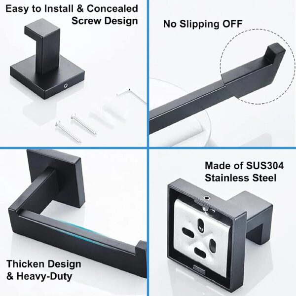 5-Piece Matte Black Bathroom Hardware Set - 304 Stainless Steel Bathroom Towel Holder Set