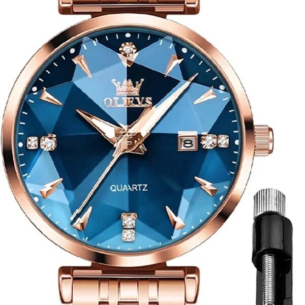 Women Watch Fashion Rose Gold Diamond Analog Quartz Female Watch for Women Luxury Dress Ladies Stainless Steel Luminous Waterproof Date Wrist Watches Green Dial