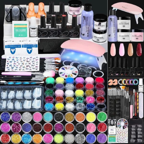 Acrylic Nail Kit with U V Lamp with Everything Starter Nail Kit Set Professional for Beginners