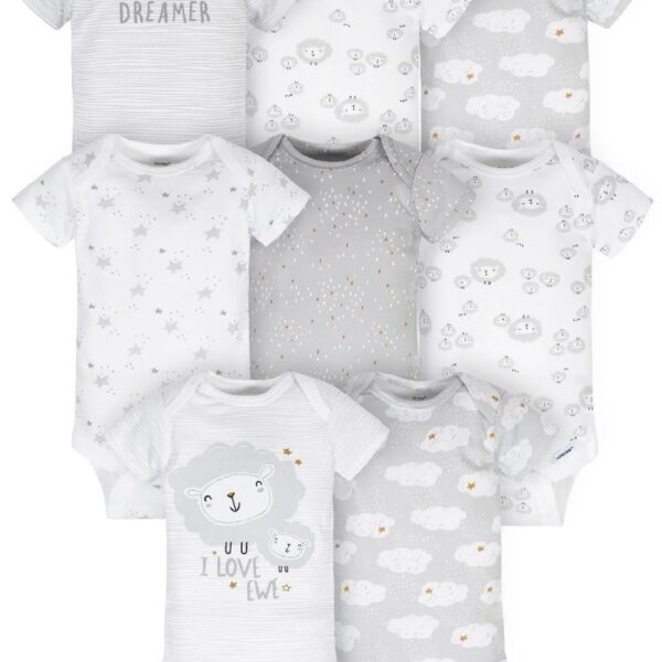 Assorted Short Sleeve Onesies Bodysuits, 8pk (Baby Boy or Baby Girl Unisex)