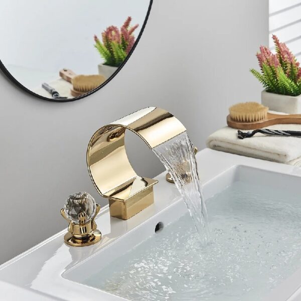 Widespread Bathroom Basin Faucet Crystal Handle Sink Mixer Tap Chrome Finish