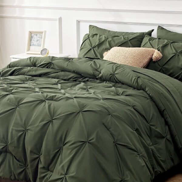Dorm Bedding Twin Comforter Set - 5 Pieces Pintuck Bed in A Bag with Comforters, Sheets, Pillowcases & Shams