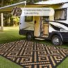 6'x9' Outdoor Rugs Patio Waterproof Outside Mat Reversible Plastic Camping Carpet,Black & Grey