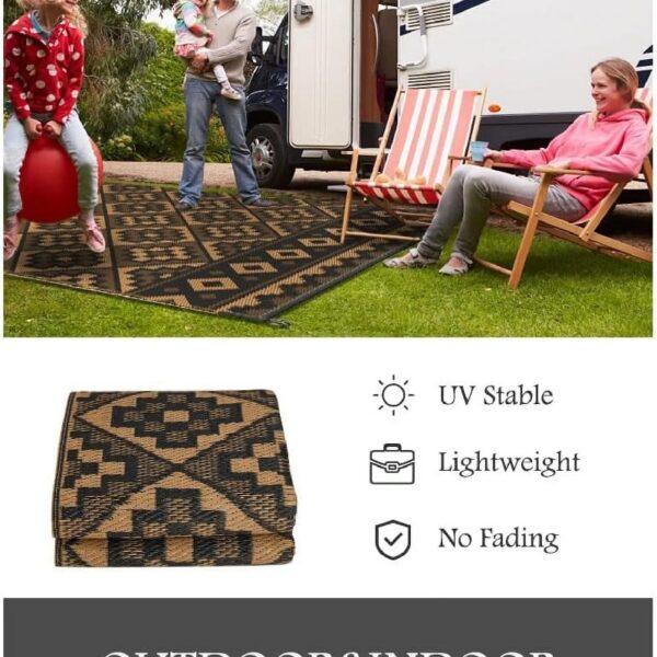 Outdoor Rug 5'x8' Waterproof Reversible Patio Rug Modern Lightweight Plastic Straw Indoor Outdoor Rug for RV Camping Deck Balcony Porch Boho Patio Decor Outdoor Carpet Brown and Beige