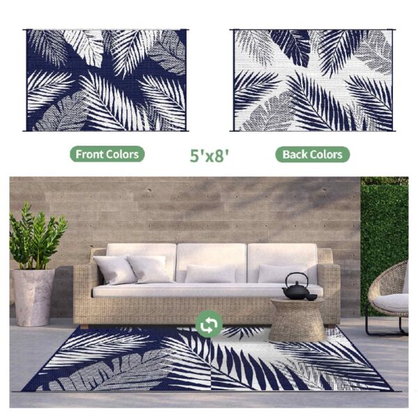 6'x9' Outdoor Rugs Patio Waterproof Outside Mat Reversible Plastic Camping Carpet,Black & Grey