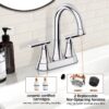 Bathroom Faucets 4 Inch Matte Black Bathroom Sink Faucet, Stainless Steel Lead-Free 2-Handle Centerset Faucet with Pop-up Drain and 2 Supply Hoses Fits 2 or 3-hole Sink