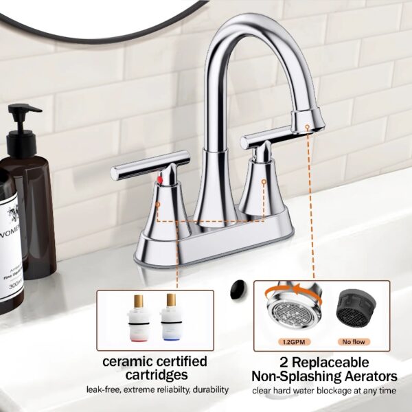 Bathroom Faucets 4 Inch Matte Black Bathroom Sink Faucet, Stainless Steel Lead-Free 2-Handle Centerset Faucet with Pop-up Drain and 2 Supply Hoses Fits 2 or 3-hole Sink
