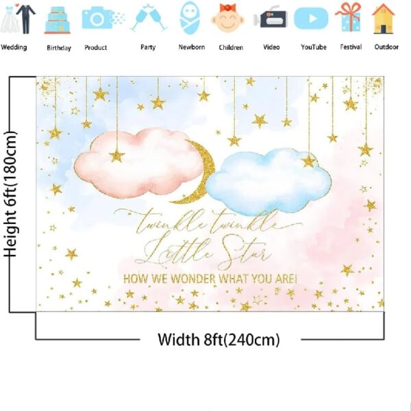 Custom Twinkle Twinkle Little Star Gender Reveal Backdrop 8x6ft Pink Blue Little Stars Baby Shower Background Glitter Gold Stars Moon Baby Reveal Surprise Party Photoshoot Banner