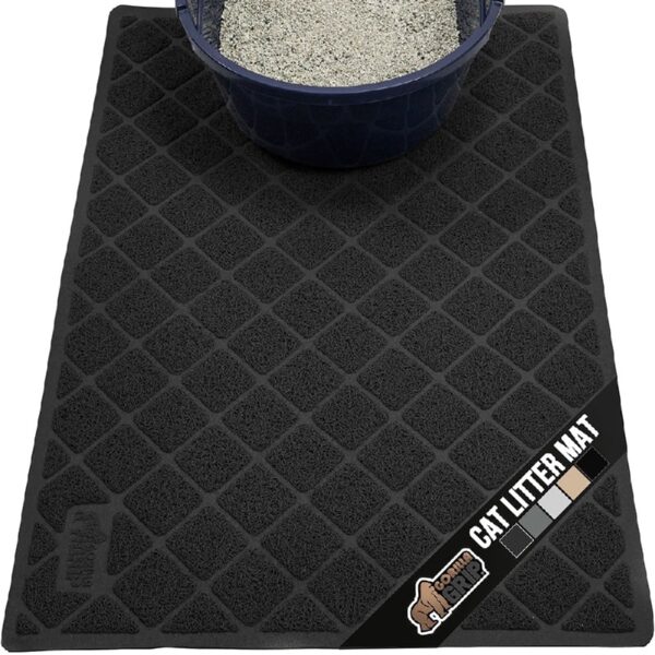 GRIP Cat Litter Box Mat, 35x23, Water Resistant Kitty Litter Trapping Mat, Textured Backing, Easy to Clean, Less Waste and Clean Floors, Kitten Supplies for Indoor Cats, Soft on Paws, Gray
