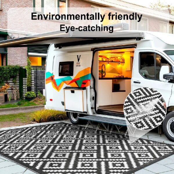 6'x9' Outdoor Rugs Patio Waterproof Outside Mat Reversible Plastic Camping Carpet,Black & Grey