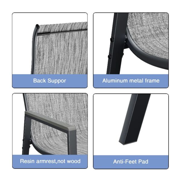 Outdoor Patio Dining Chairs Set of 2,Breathable Seat Fabric and Alloy Steel Frame for Backyard Porch Garden Sunroom , Dark Gray