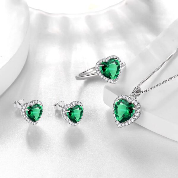 Women Heart Jewelry Set Necklace Earrings Ring 925 Sterling Silver February Birthstone Amethyst Wife Mother Birthday Valentine's Day Gift