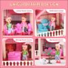DollHouse with Colorful Light, Pretend Play Toddler Doll House Furniture Sets with 3 Dolls, 9 Rooms DIY , Creative Gift for Girls
