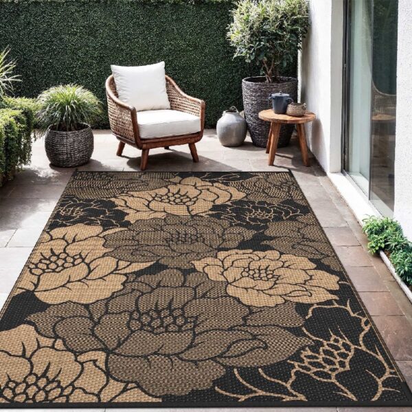 6'x 9' Outdoor Rug Plastic Waterproof Outside Foldable Mat UV Resistant Patio RV Deck Carpet,Black Brown
