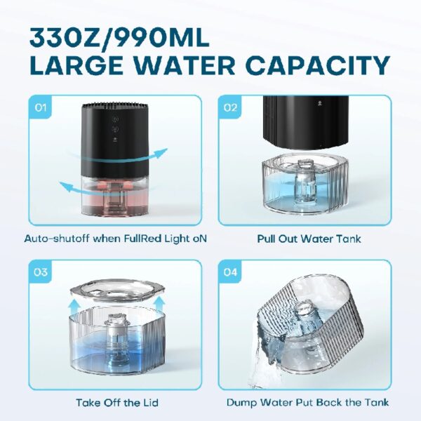 33Oz Dehumidifier Small Dehumidifiers for Room 280sq.ft with Auto-off, 7 Colors LED Light