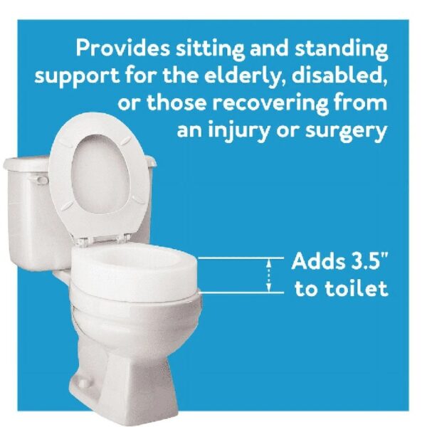 Raised Toilet Seat Elevator with Easy Installation, Adds 3.5 in Height, White, 300 lb Limit