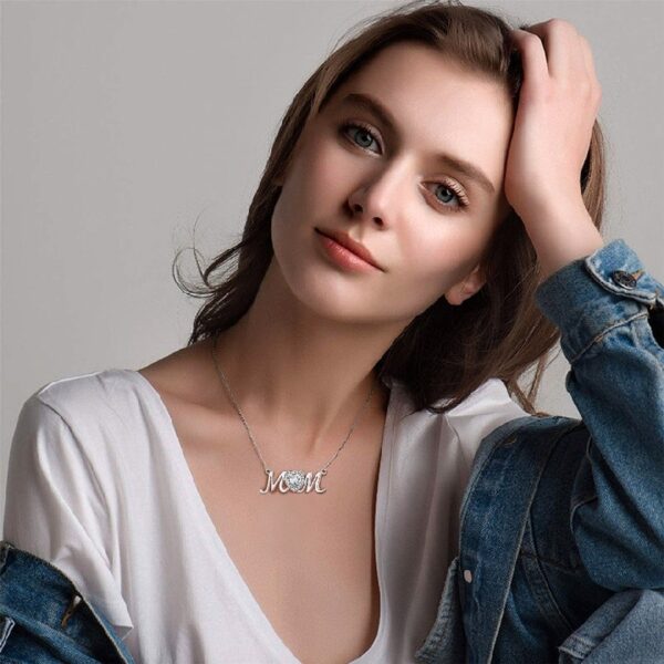 Bestyle S925 Sterling Silver Necklace for Mom Grandma Shiny CZ Heart Pendant Necklace March Created Aquamarine Birthstone Jewelry Mother's Day Gift