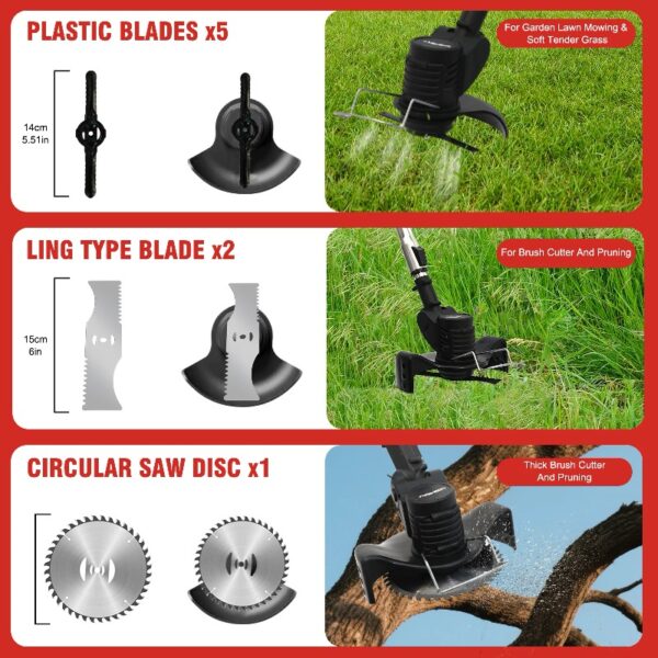 24V Black Electric Weed Eater Lawn Edger Cordless Grass String Trimmer Cutter + 2 Batteries & 3 Types Blades