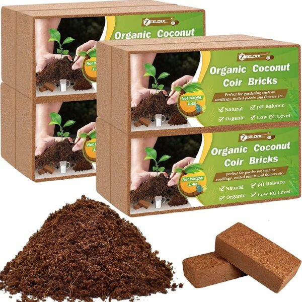 10lb of  100% Organic Coco Coir Bricks with Low EC and pH Balance High Expansion Coco Fiber for Herbs, Flowers,Plants Gardening Renewable Coconut Soil