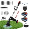 24V Black Electric Weed Eater Lawn Edger Cordless Grass String Trimmer Cutter + 2 Batteries & 3 Types Blades