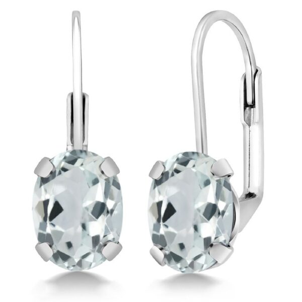 Gem Stone King 925 Sterling Silver Oval Cabochon White Simulated Opal Earrings for Women (2.10 Cttw, Oval 8X6MM)