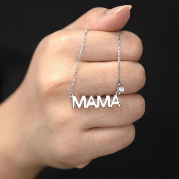 JeenMata MAMA Diamond Pendant Necklace in 18K White Gold over Silver