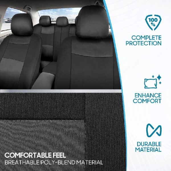 PolyPro Car Seat Covers Full Set in Charcoal on Black – Front and Rear Split Bench for Cars, Easy to Install Cover Set, Accessories Auto Trucks Van SUV