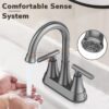 Bathroom Faucets 4 Inch Matte Black Bathroom Sink Faucet, Stainless Steel Lead-Free 2-Handle Centerset Faucet with Pop-up Drain and 2 Supply Hoses Fits 2 or 3-hole Sink