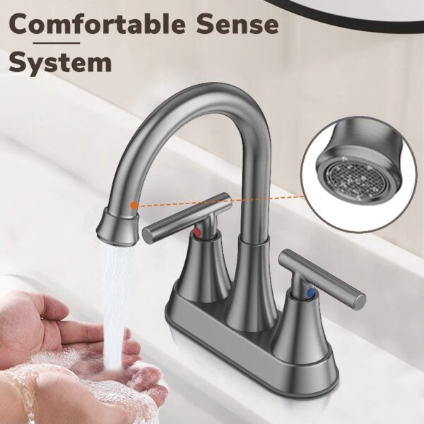 Bathroom Faucets 4 Inch Matte Black Bathroom Sink Faucet, Stainless Steel Lead-Free 2-Handle Centerset Faucet with Pop-up Drain and 2 Supply Hoses Fits 2 or 3-hole Sink
