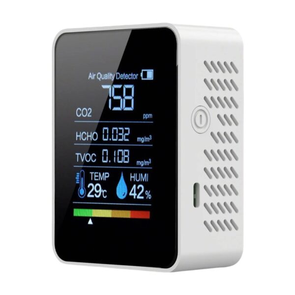 Prefessionall Indoor Air Quality Monitor, 5 in 1 Portable Smartair Quality Tester for CO2,TVOC,HCHO,Temp | Hum for Home Cars and Pets(Whiteï¼‰