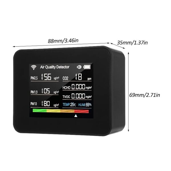 Air quality detector,PM2.5 PM1.0 PM10 13-in-1 Indoor Air Quality TVOC PM2.5 PM1.0 Humidity Temperature CO₂ TVOC PM2.5 Meter Offices 13-in-1 - Alarm Timer Temperature - Time Stopwatch - Alarm