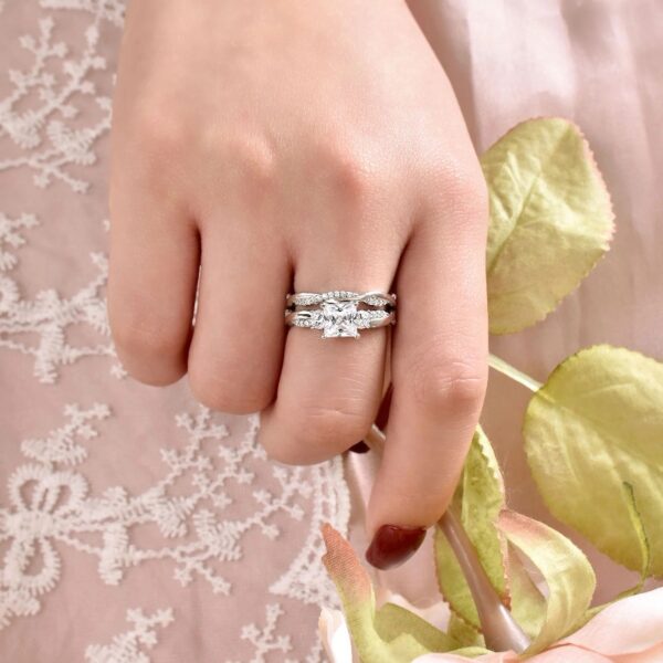 1 Carat Wedding Ring Sets Infinity Band Princess Sterling Silver Rings for Women CZ Size 7