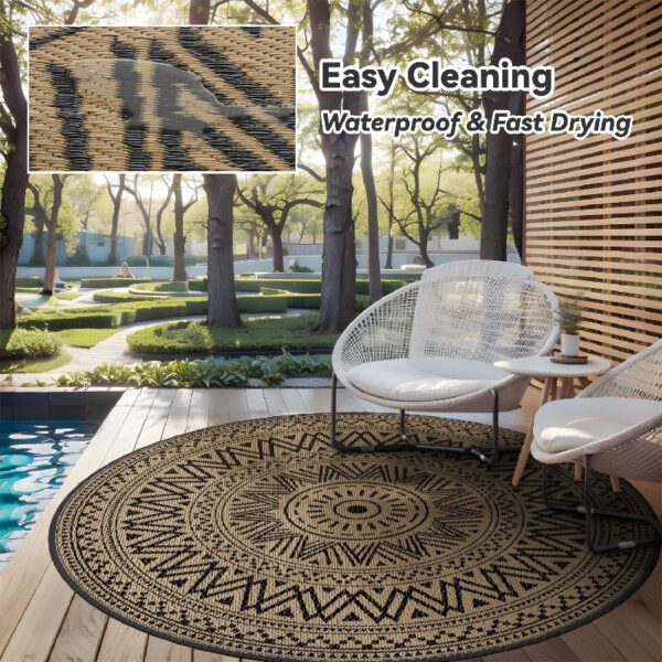 Outdoor Rug 6'x9' Waterproof Patio Rug Reversible Indoor Outdoor Rug Lightweight Plastic Straw Rug for RV Camping Deck Balcony Boho Porch Decor Dark Grey and White