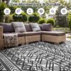 Outdoor Rug 6'x9' Waterproof Reversible Patio Rug Boho Geometric Indoor Outdoor Rugs Lightweight Plastic Straw Ourdoor Carpet for RV Camping Deck Balcony Modern Porch Decor Black and White