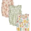 Brand Baby Girl Ruffle Sleeve Rompers, 3-Pack, Sizes, 0/3 Months - 24 Months