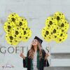 PMU Graduation Balloons 11 Inch PartyTex Premium Emerald Green with All-Over Print White Grad Caps-Confetti and Streamers Pkg/100