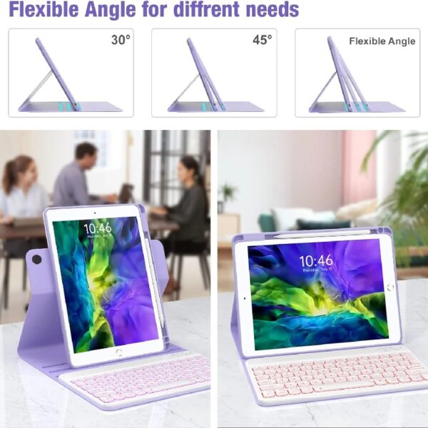 Keyboard Case for iPad 9th/8th/7th Gen 10.2 inch, iPad Air 3rd, Pro 10.5 - Colorful Backlite Keyboard, 360 Rotatable Detachable Magnetic Protective Cover, Pencil Holder, Auto Sleep/Wake