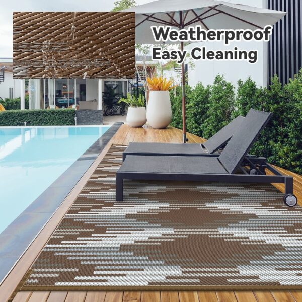 Outdoor Rug 6'x9' Waterproof Patio Rug Reversible Indoor Outdoor Rug Lightweight Plastic Straw Rug for RV Camping Deck Balcony Boho Porch Decor Dark Grey and White