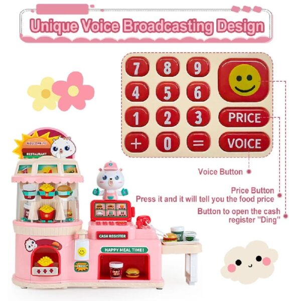 46PCS Upgraded Cash Register Playset for Kids, Cashier Register Toy, Kids Pretend Play Cash Register Toys with Scanner, Shopping Cart, Calculator, Play Food, Toys for Girls 3 6 Years-Green